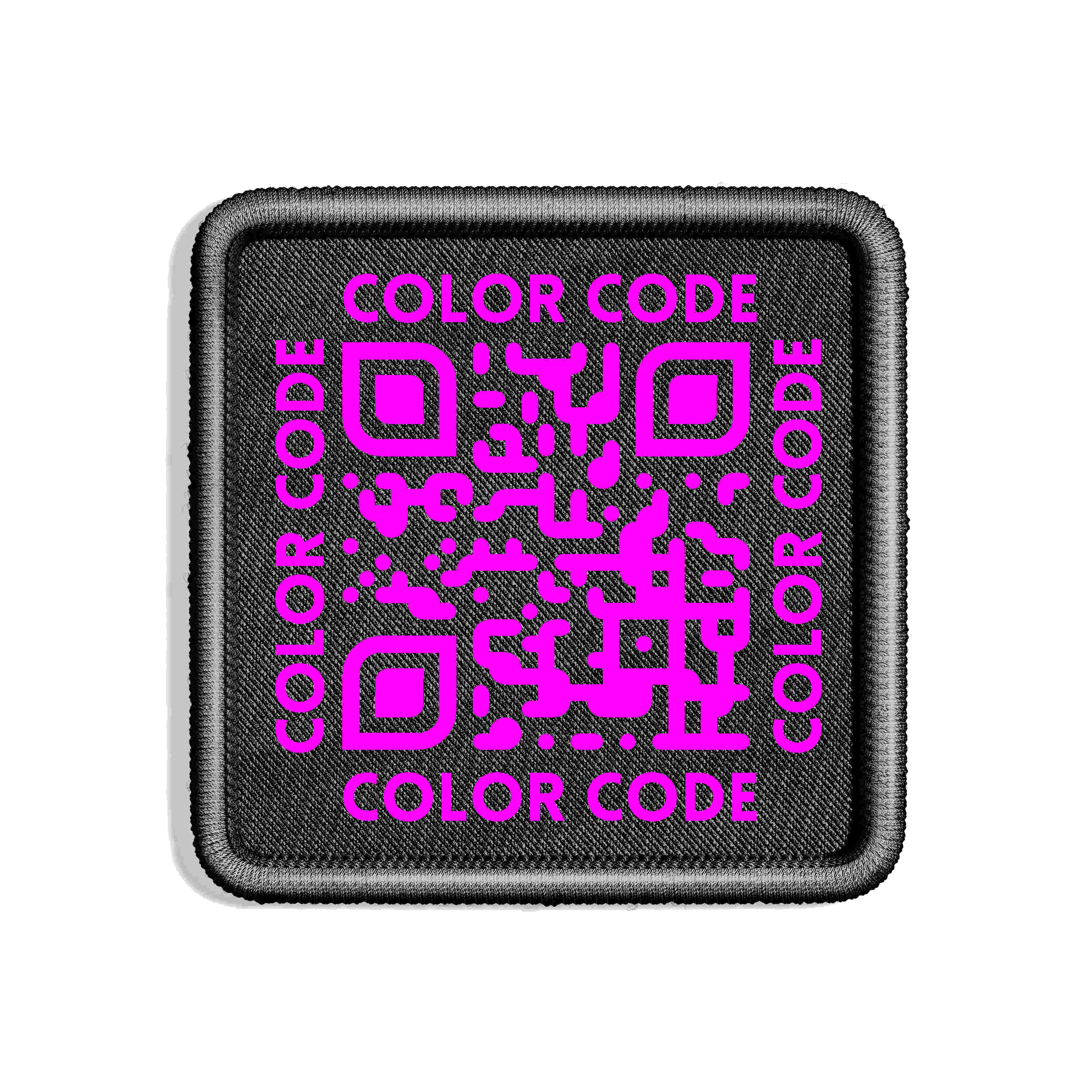 square embroidered patch mockup purple on black